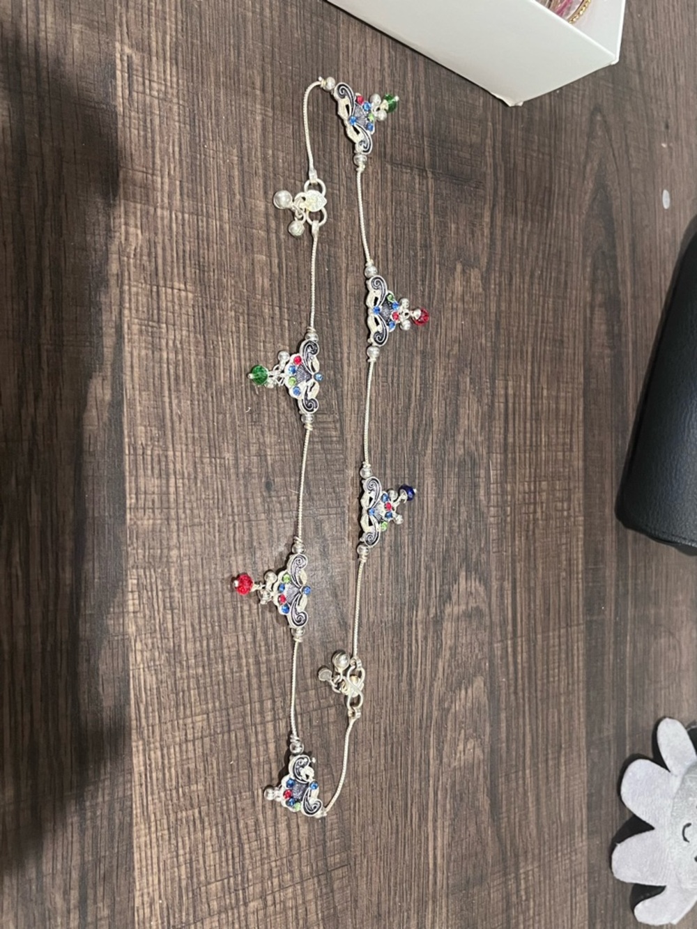 Indian Silver Multicolor Beaded anklet s set Indian jhanjhar - Picture 2 of 2